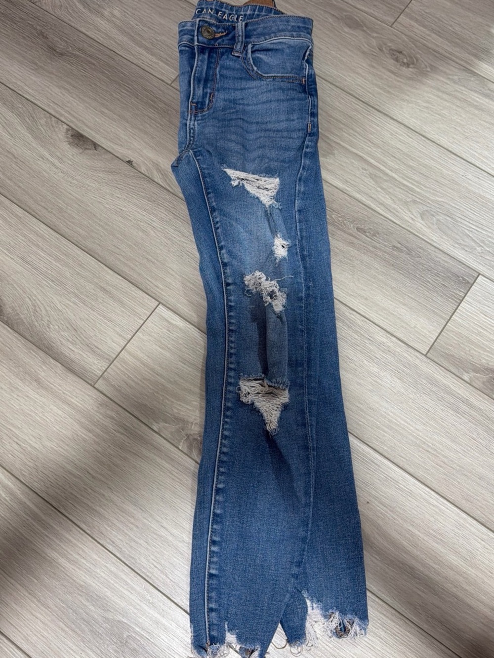 American Eagle Outfitters Distressed Dark Blue Flare Jeans